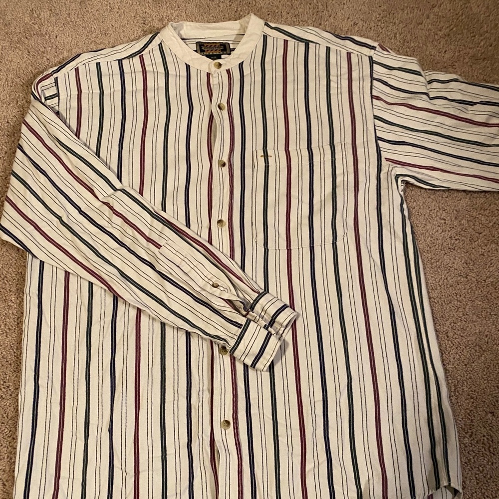 Striped Collarless Button Down